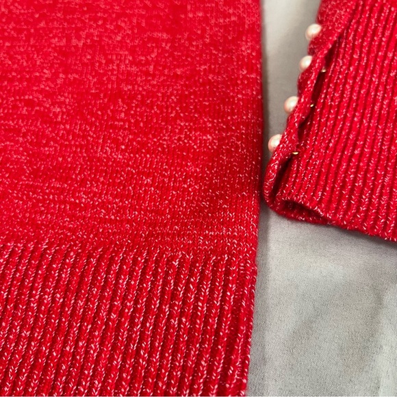 Loft Red Sweater Pearl sleeve Wool Blend Round Neck Long Sleeve size M - Picture 5 of 15